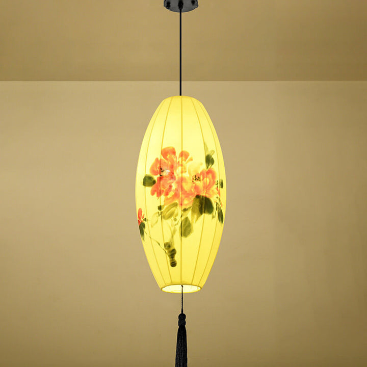 Lanterne ovale antique orientale faite à la main en tissu 1 lumière suspendue 