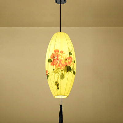 Oriental Antique Handmade Oval Lantern Fabric 1-Light Pendant Light