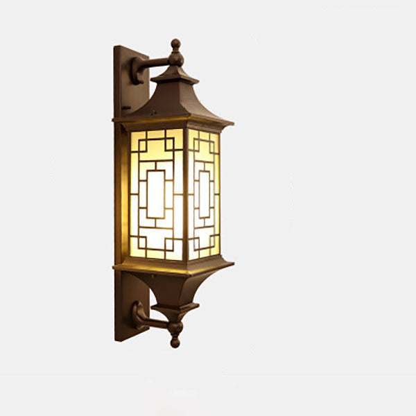 Outdoor Chinese Square Lantern Cage Waterproof 1-Light Wall Sconce Lamp