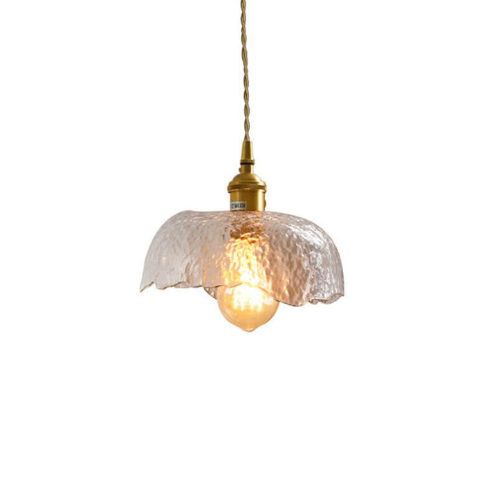 Suspension Luminaire à 1 Lumière en Laiton et Verre Texturé Vintage 