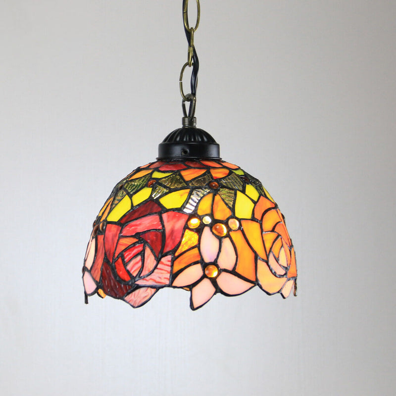 Tiffany Rustic Rose Beads Stained Glass 1-Light Pendant Light