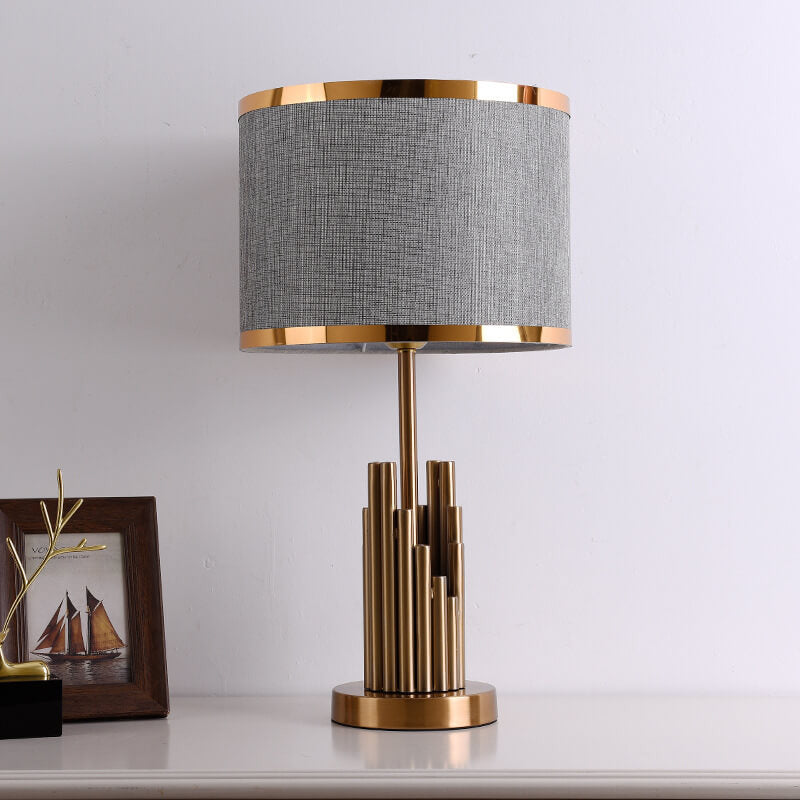 Moderne Stoff Leicht Luxus Einfaches Zylindrisches Design 1-Licht Tischlampe 
