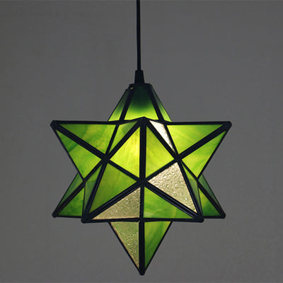 European Tiffany Pentagram Stained Glass 1-Light Pendant Light