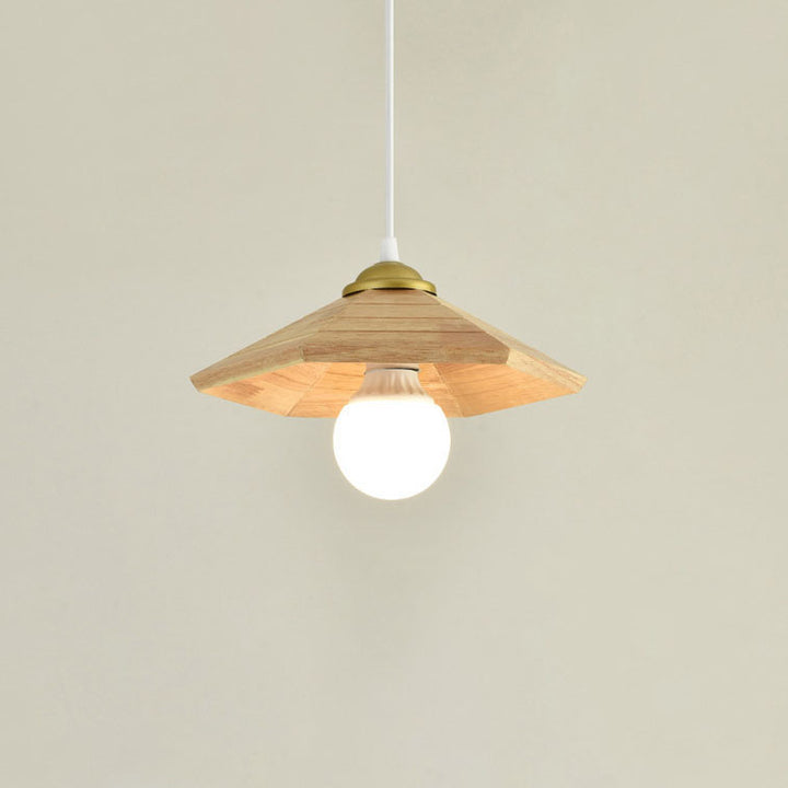 Traditional Japanese Oak Geometric Cone 1-Light Semi Flush Mount Ceiling Light For Living Room