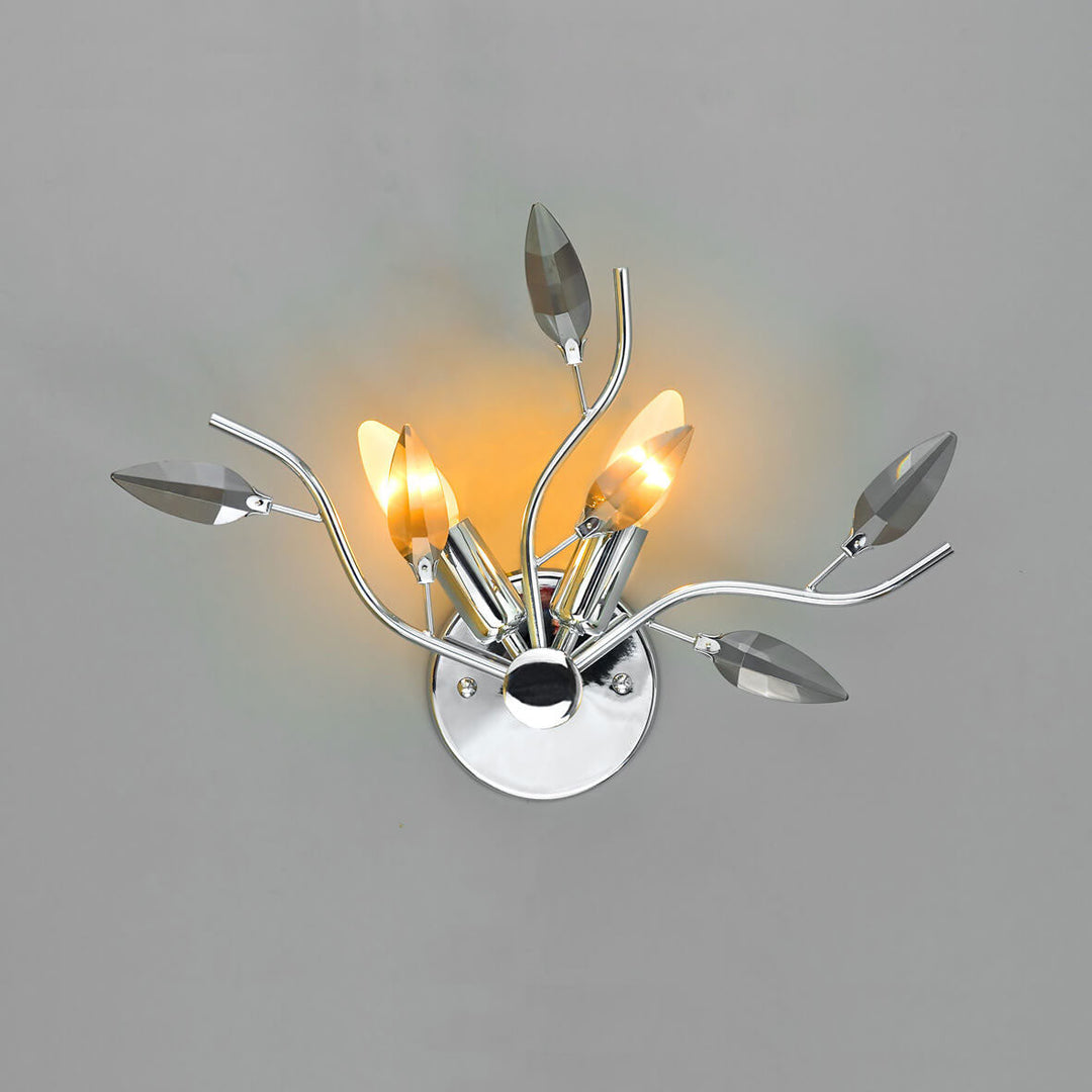 Contemporary Nordic Iron Glass Leaf Branch 2-Light Wall Sconce Lamp For Living Room
