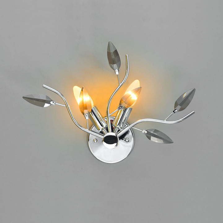 Contemporary Nordic Iron Glass Leaf Branch 2-Light Wall Sconce Lamp For Living Room