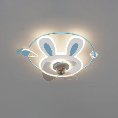 Cartoon Creative Bunny Carrot LED Flush Mount Ceiling Fan Light