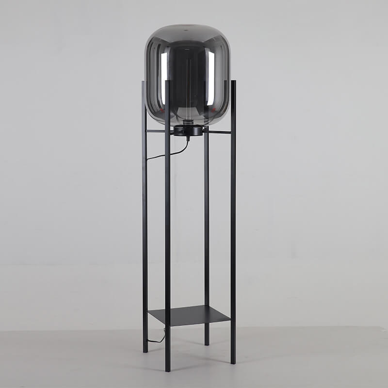 Moderne Einfachheit Runde Glaslampe Schirm Eisenhalter 1-Licht Stehende Stehlampe für Wohnzimmer 