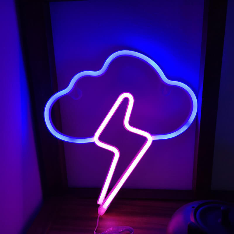 ضوء LED على شكل سحابة نيون إبداعية مع إضاءة رعدية يعمل بالبطارية/USB للزينة 