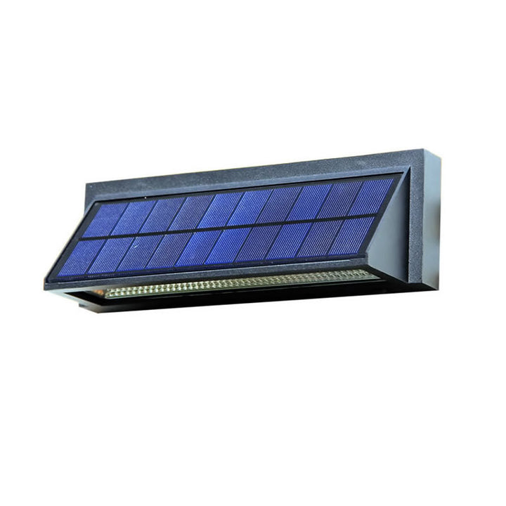 Aplique de pared LED rectangular inclinado para patio exterior, moderno y minimalista, solar, impermeable, de aluminio y vidrio 