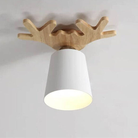 Nordic Minimalist Antler Wood Cone 1-Light Semi-Flush Mount Ceiling Light