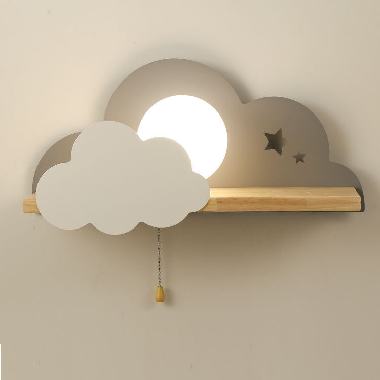 Applique Murale à 1 Lumière en Verre Nuage Macaron Nordique en Bois 