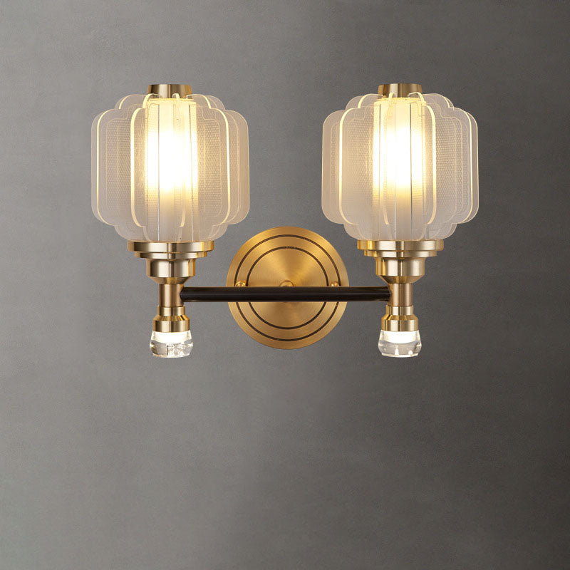 Modern Chinese Acrylic Brass Lantern 1/2 Light Wall Sconce Lamp