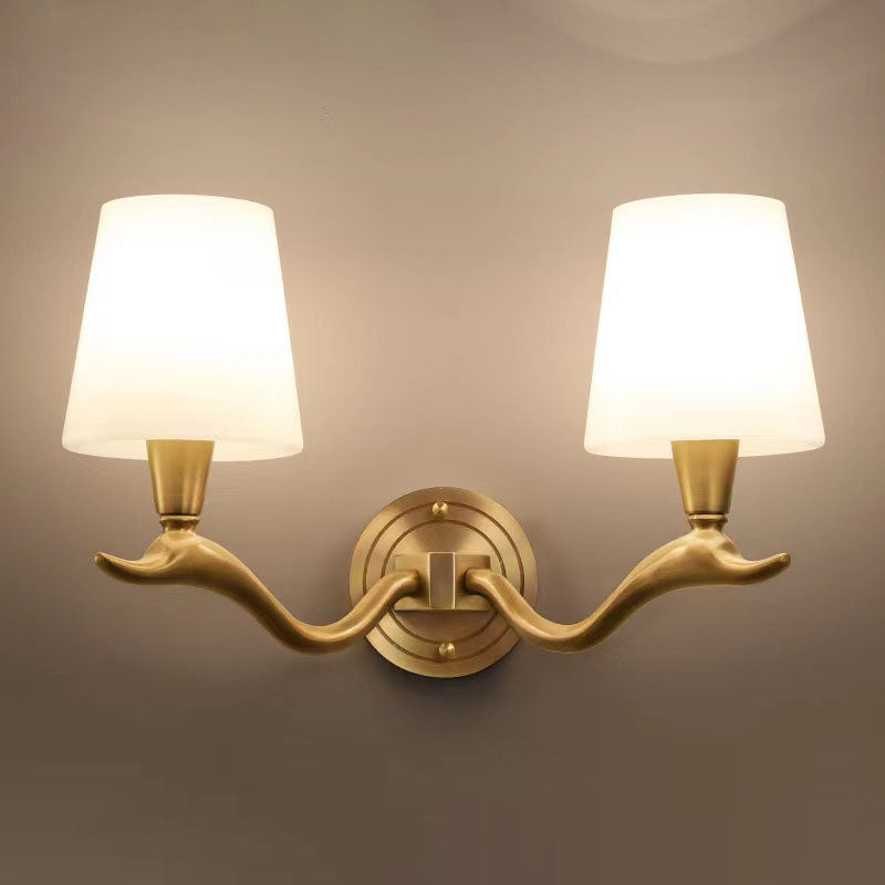 European Luxury Brass Swan Neck Glass 1/2 Light Wall Sconce Lamp