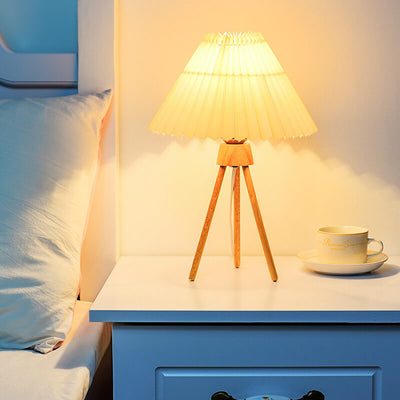 Nordic Retro Tripod Pleated Design Umbrella 1-Light Table Lamp