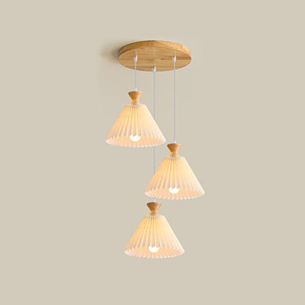 Lustre nordique à cône plissé en bois, 1/3 lumières, luminaire d&