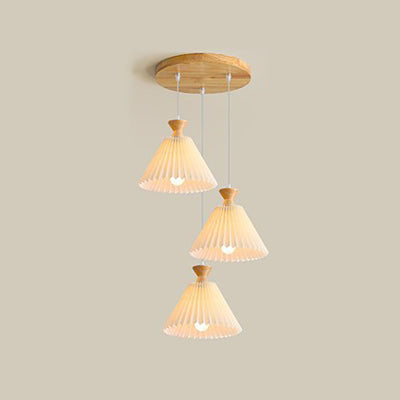 Nordic Wooden Plissee Cone 1/3 Light Island Light Kronleuchter 