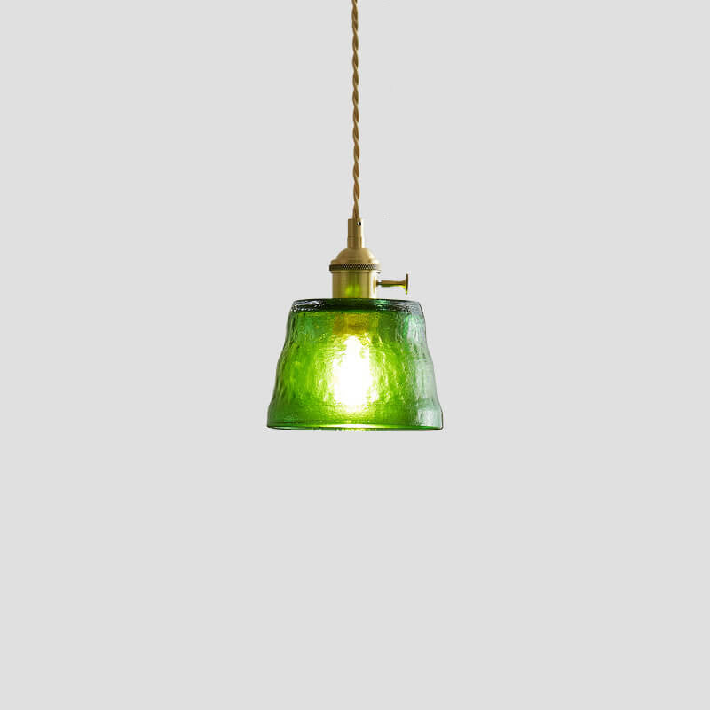 Vintage Glass Brass Drum 1-Light Pendant Light