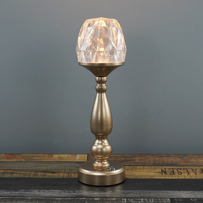 Contemporary Creative Gem Column Plastic Iron LED Touch Table Lamp for Living Room