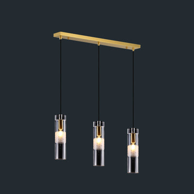 Nordic Light Luxury Crystal Column Brass 1/3 Light Island Light Chandelier