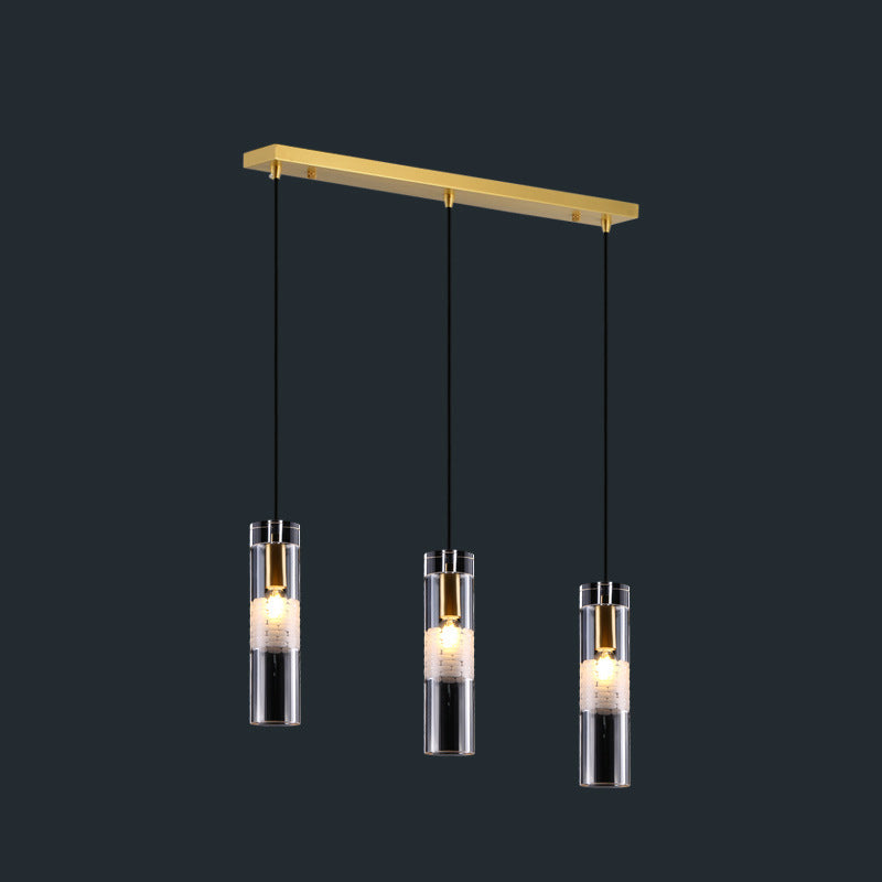 Nordic Light Luxury Crystal Column Brass 1/3 Light Island Light Chandelier