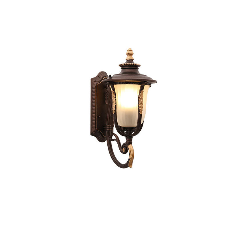 Traditional Vintage Coffee Gilded Aluminum Glass 1-Light Waterproof Wall Sconce Lamp