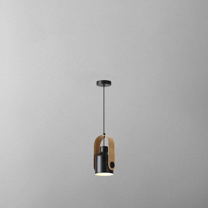 Zeitgenössische skandinavische zylindrische Holz-Eisen 1-Licht Pendelleuchte für Schlafzimmer 