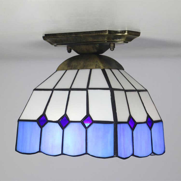 Tiffany Stained Glass Dome 1-Light Semi-Flush Mount Ceiling Light