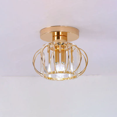 European Light Luxury Golden Black Iron Crystal 1-Light Semi-Flush Mount Ceiling Light