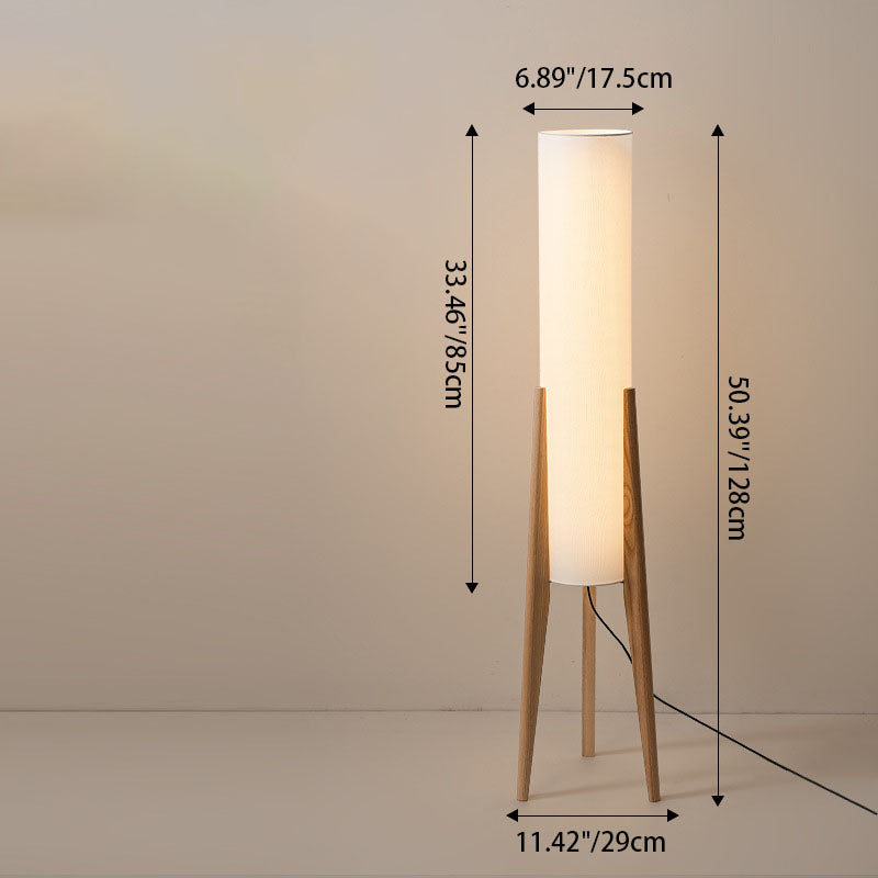 Pantalla cilíndrica de tela china tradicional con trípode de madera y lámpara de pie de 1 luz para estudio 
