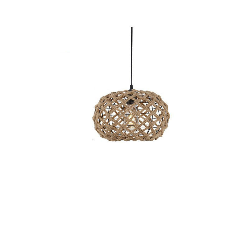 Suspension Luminaire 1 Lumière avec Cage en Fer Tissée en Corde de Chanvre Rustique Traditionnelle pour Cuisine 