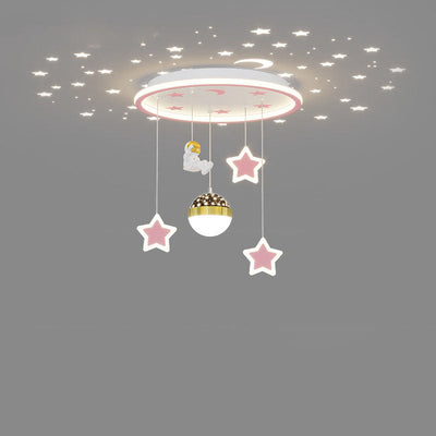 Contemporary Creative Starry Night Acrylic Round Shade LED Kids Flush Mount Ceiling Light For Bedroom