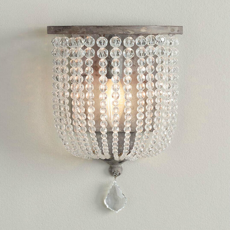 Vintage Antique Crystal Half Cylinder Decorative 1-Light Wall Sconce Lamp