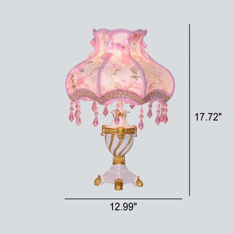 European Luxury  Fabric Lace Resin 1-Light Table Lamp