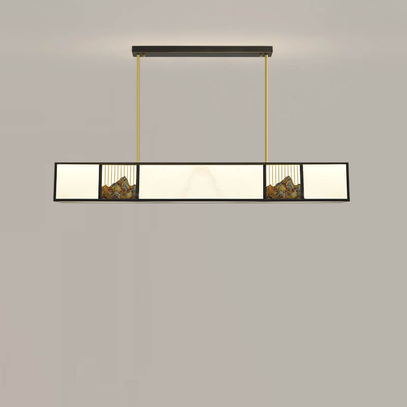 Traditional Chinese Copper Carved Decorative Acrylic Rectangular Shade LED Island Light Pendant Light For Living Room