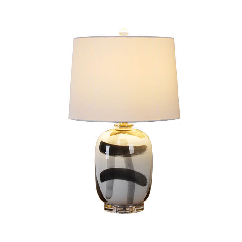 Vintage American Dome Fabric Shade Ink Ceramic Base 1-Light Table Lamp