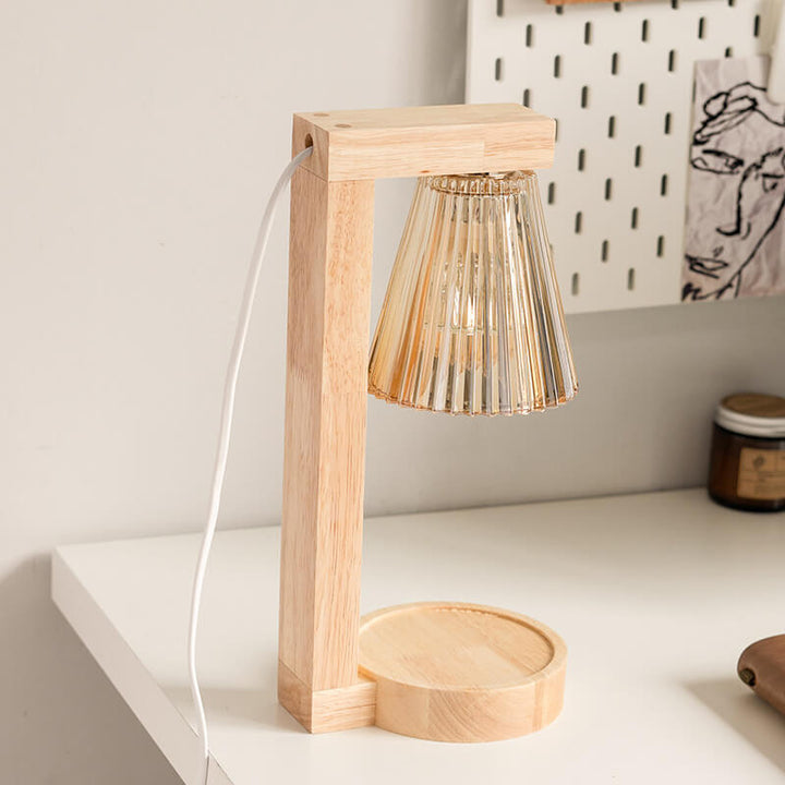 Moderne Minimalistische Kegel-Schirm Hardware Holz 1-Licht Schmelzwachs Tischlampe 