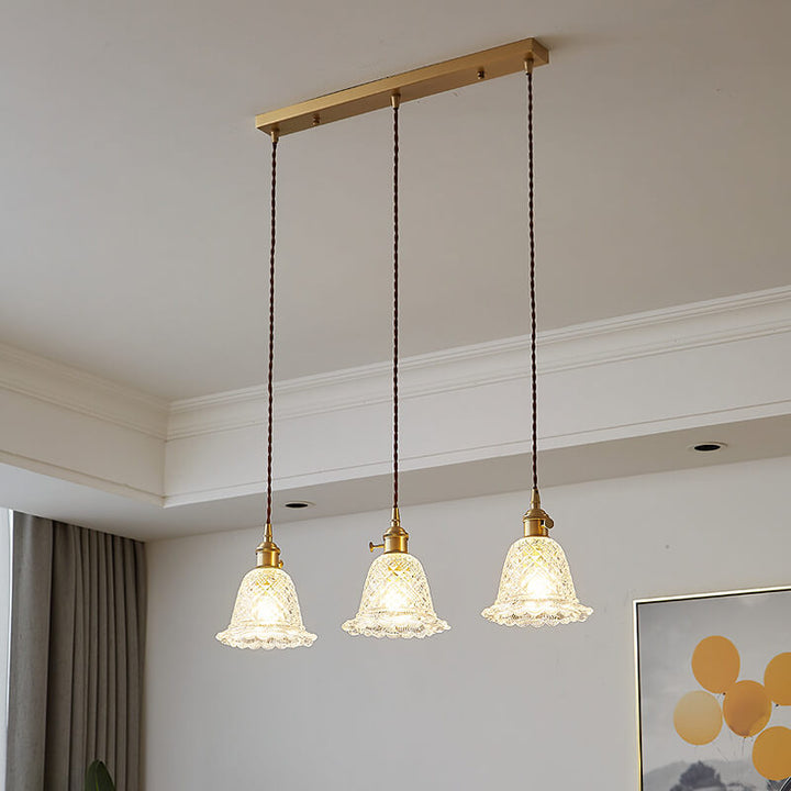 Contemporary Nordic Textured Copper Glass Flowers 1/3 Light Island Light Chandelier For Living Room
