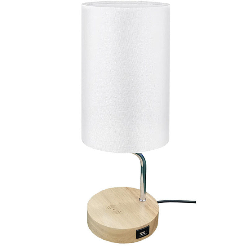 Simple Wooden Fabric Wireless Rechargeable USB 1-Light Touch Dimmable Table Lamp