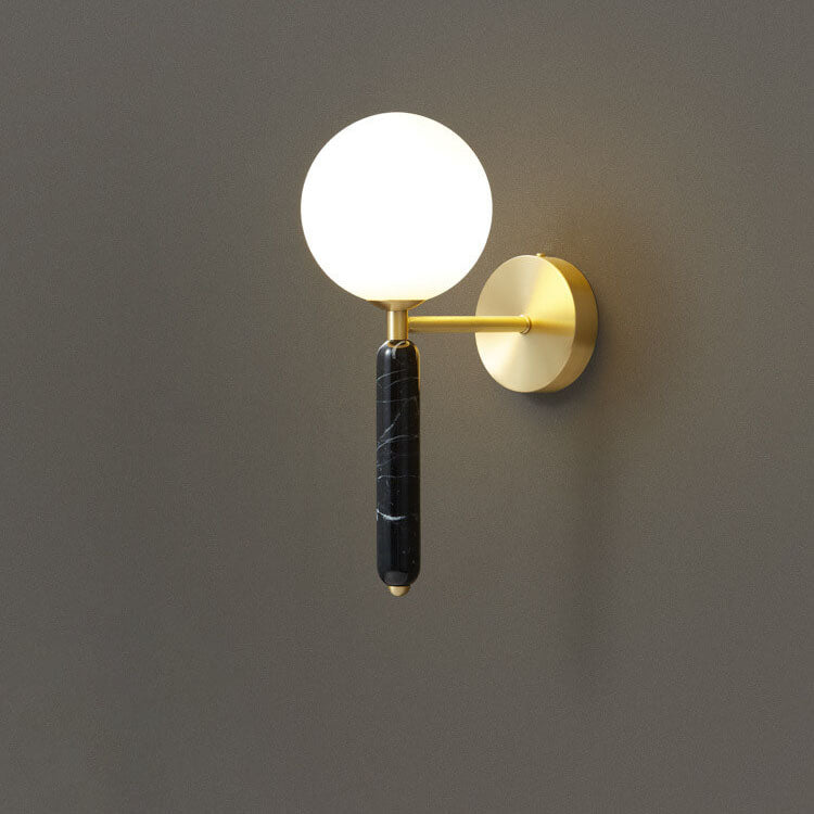 Nordic Ball Shade Marble Straight Arm 1-Light Wall Sconce Lamp