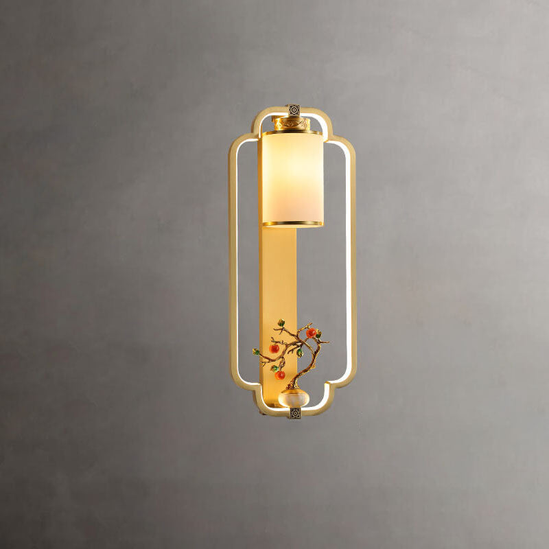 Aplique de pared LED con nudo de anillo de jade de latón chino moderno 