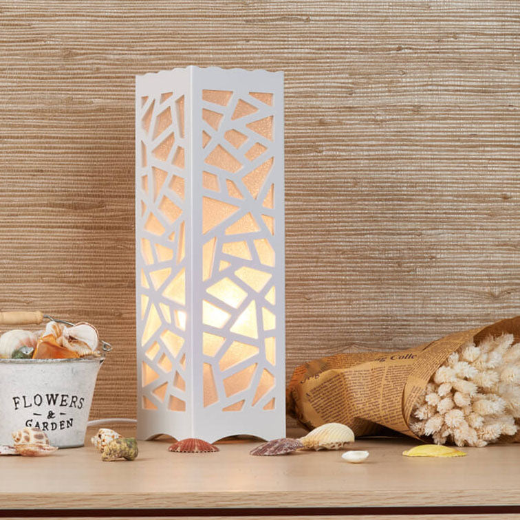 Modern Creative Hollow Carved Square Column 1-Light Table Lamp