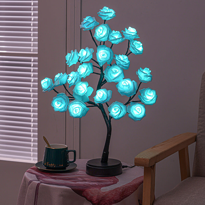 Contemporary Creative Plastic High-Density Polymer Foam Simulation Tree LED Rose Tree Decoration Table Lamp For Bedroom &amp; Living Room