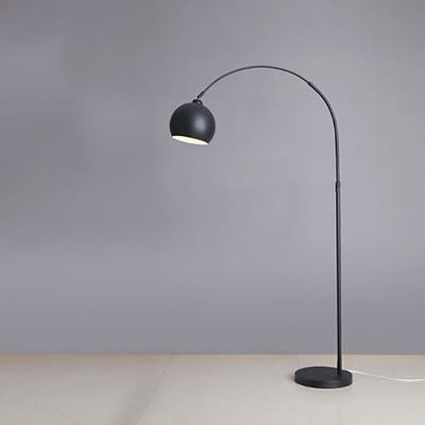Moderne nordische Stehlampe aus Edelstahl und Eisen in Angelruten-Optik mit kuppelförmigem Rundschirm, 1-flammig, für das Schlafzimmer 
