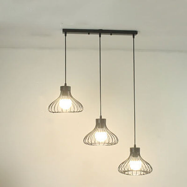 Zeitgenössischer industrieller Eisen-Schwarzer ovaler, hohler Käfig-1/3-Licht-Insel-Licht-Kronleuchter für das Wohnzimmer 