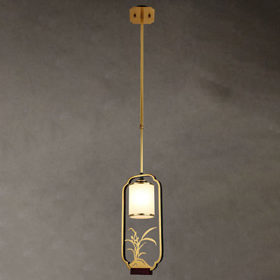 Modern Chinese Glass Shade Ring Brass Zen 1-Light Pendant Light