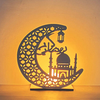 Eid Creative Moon Wooden LED Night Light Decorative Table Lamp