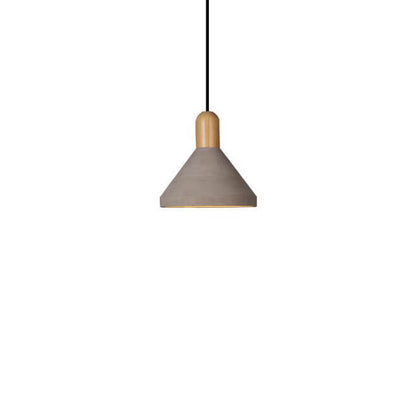 Lámpara colgante de 1 luz de cemento y madera maciza de estilo industrial 