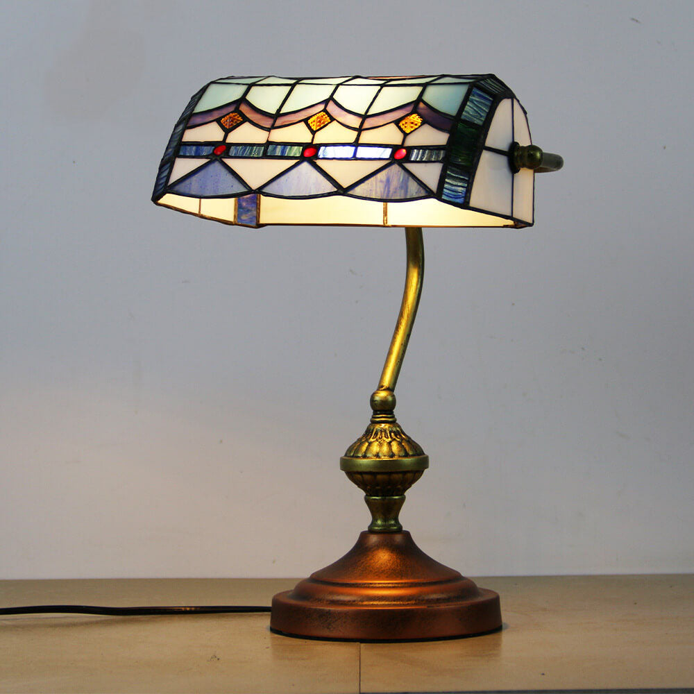 Europäische Tiffany Vintage Bankglas-Hardware 1-Licht Tischlampe 