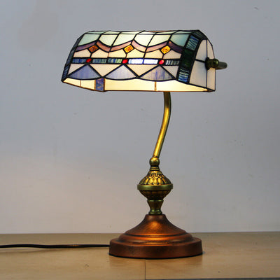 European Tiffany Vintage Bank Glass Hardware 1-Light Table Lamp